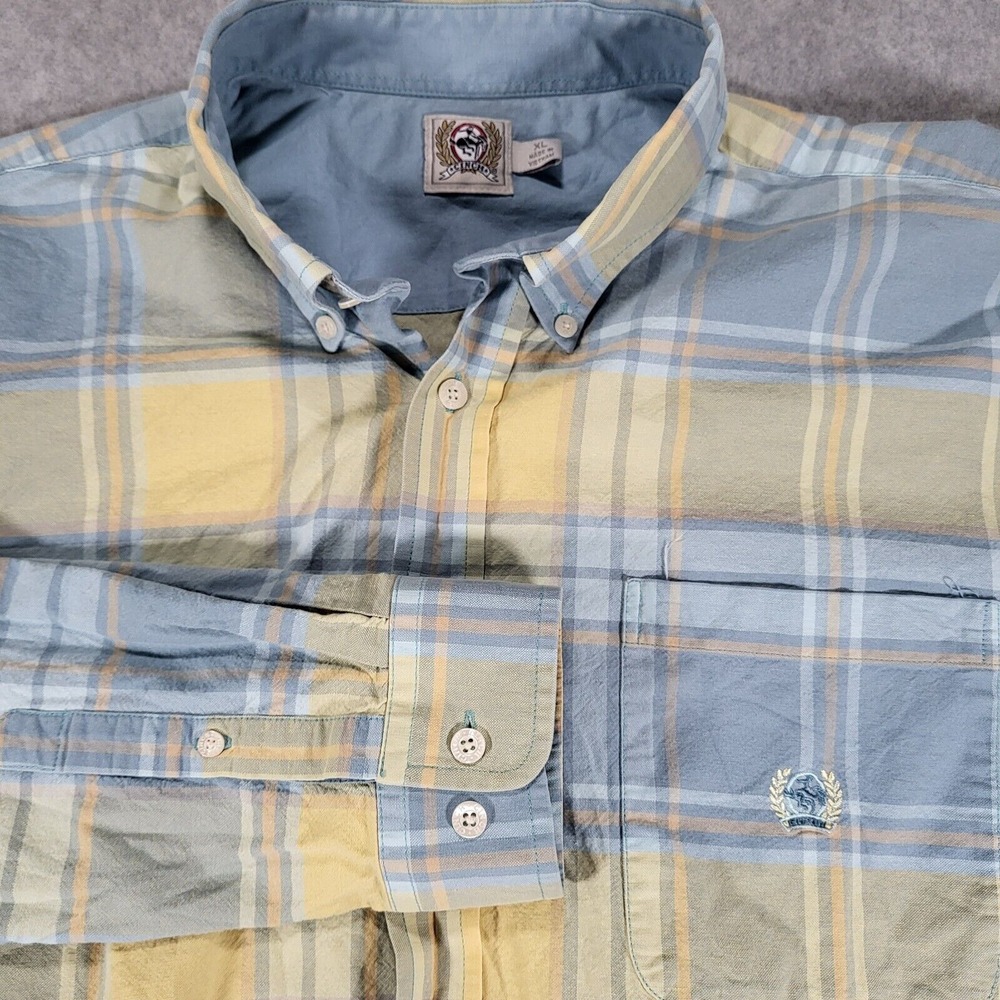Cinch Long Sleeve‎ Button Up Shirt Mens XL Blue Yellow Plaid